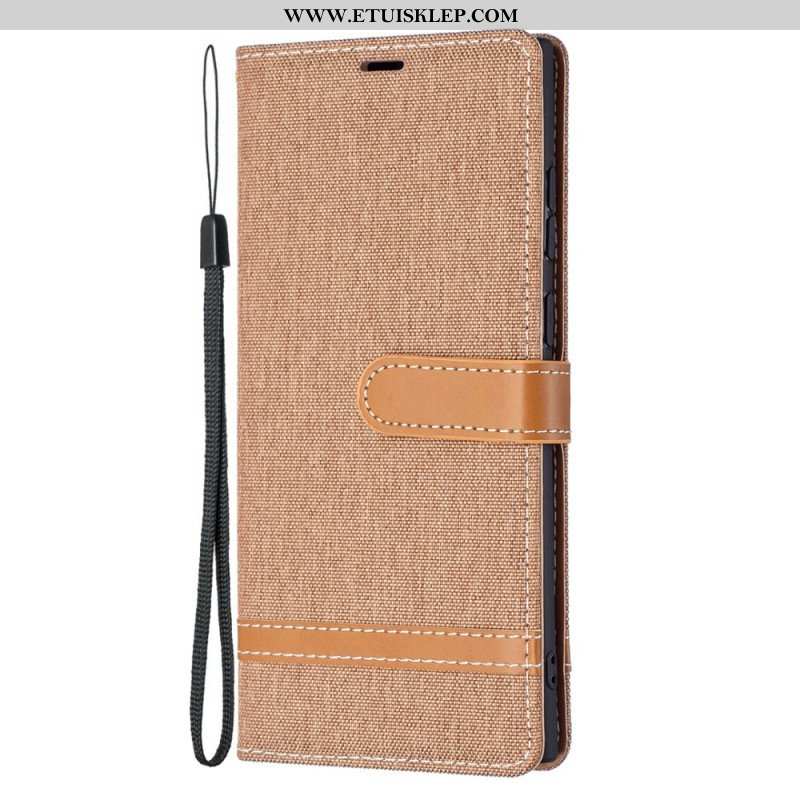 Etui Folio do Samsung Galaxy S22 Ultra 5G z Łańcuch Pasek Z Efektem Tkaniny I Skóry